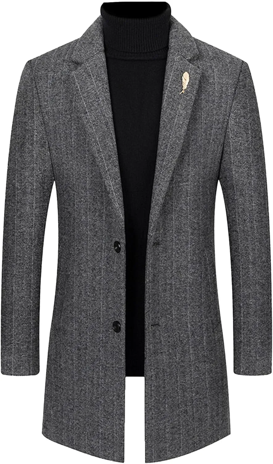 Men's Classic Blend Trench Overcoat Single Breasted Slim Business Pea Coats Winter Lapel Windbreaker Jacket