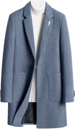 Men's Classic Blend Trench Overcoat Single Breasted Slim Business Pea Coats Winter Lapel Windbreaker Jacket