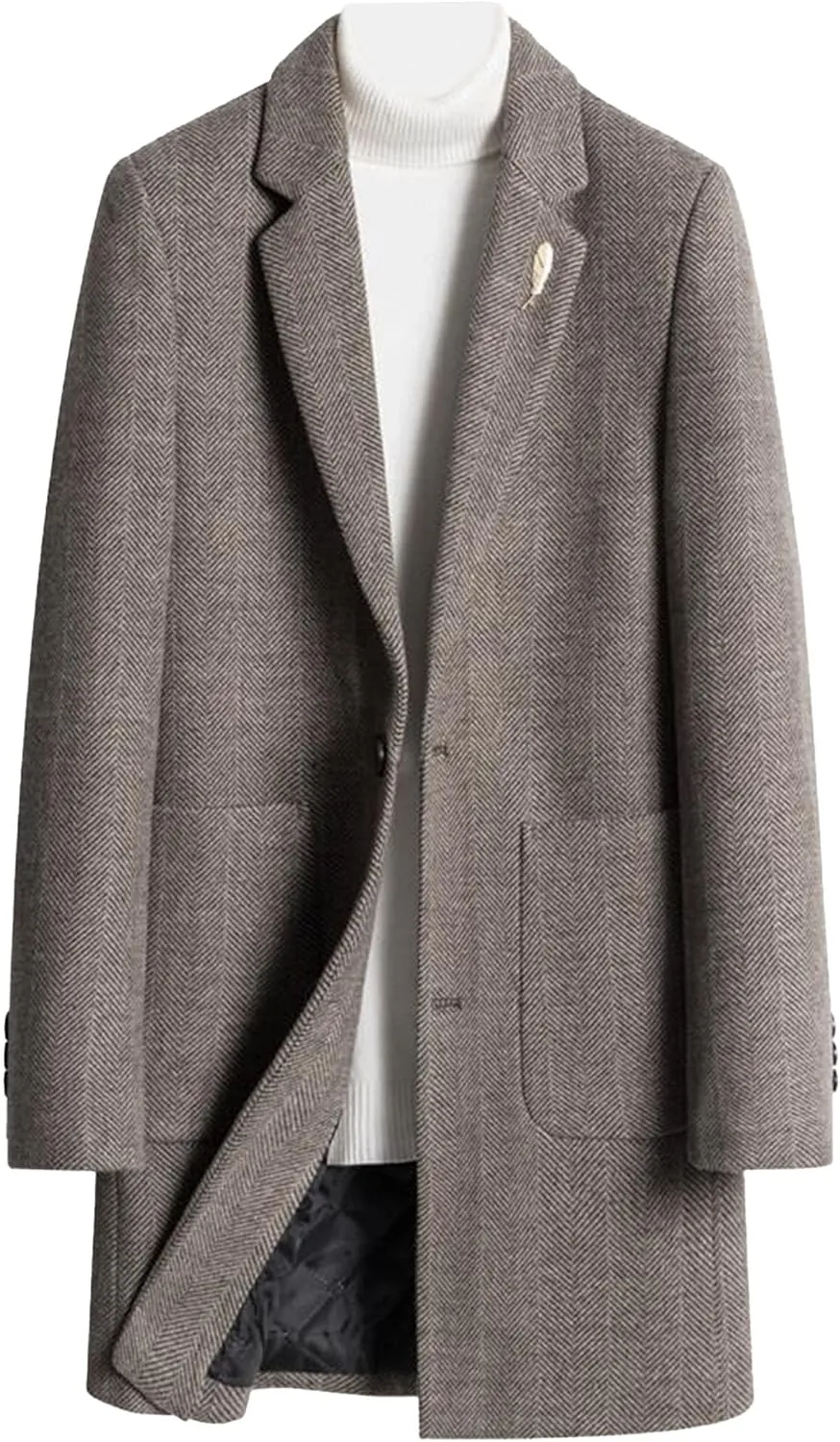 Men's Classic Blend Trench Overcoat Single Breasted Slim Business Pea Coats Winter Lapel Windbreaker Jacket
