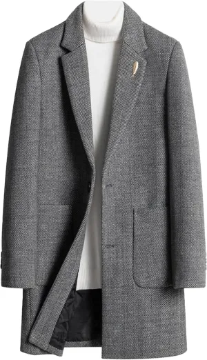 Men's Classic Blend Trench Overcoat Single Breasted Slim Business Pea Coats Winter Lapel Windbreaker Jacket