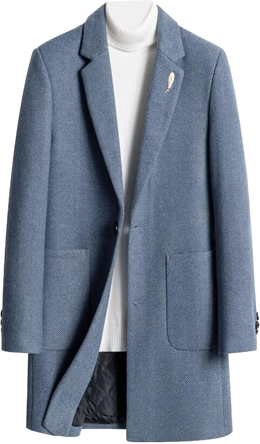 Men's Classic Blend Trench Overcoat Single Breasted Slim Business Pea Coats Winter Lapel Windbreaker Jacket