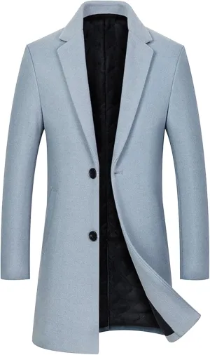Men's Classic Blend Trench Overcoat Single Breasted Slim Business Pea Coats Winter Lapel Windbreaker Jacket