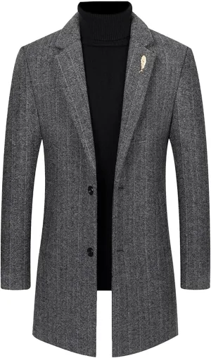 Men's Classic Blend Trench Overcoat Single Breasted Slim Business Pea Coats Winter Lapel Windbreaker Jacket
