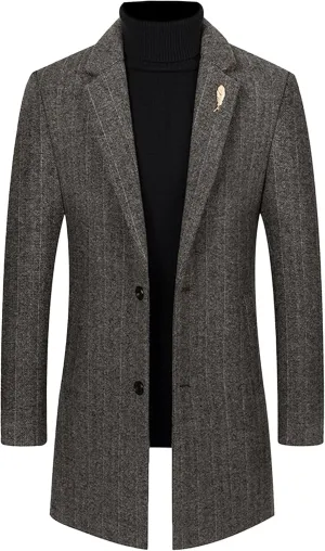 Men's Classic Blend Trench Overcoat Single Breasted Slim Business Pea Coats Winter Lapel Windbreaker Jacket