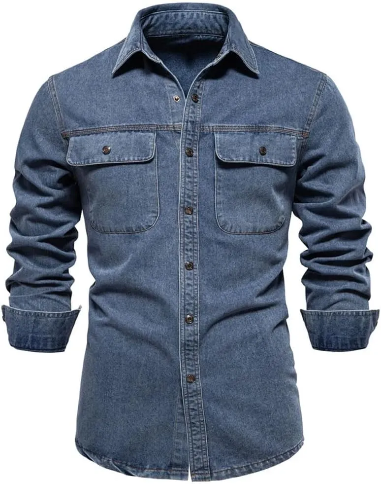 Men's Denim Jacket Loose Fit Cowboy Vintage Washed Cotton Jean Coat Spring Casual Outerwear Shirt Jacket For Men