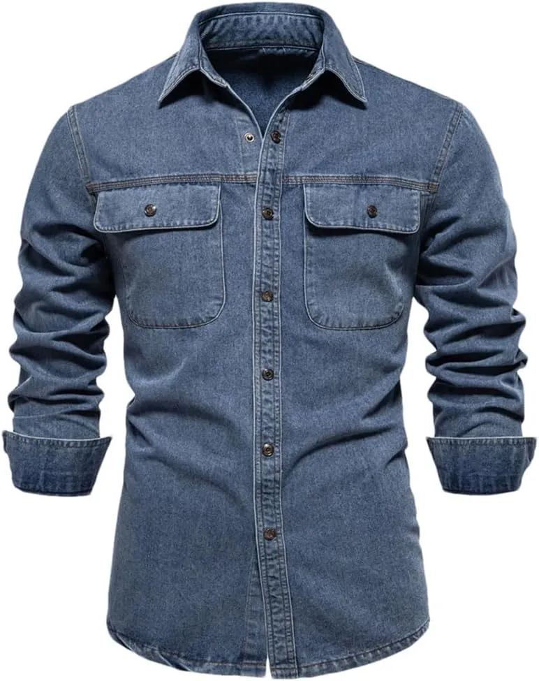 Men's Denim Jacket Loose Fit Cowboy Vintage Washed Cotton Jean Coat Spring Casual Outerwear Shirt Jacket For Men