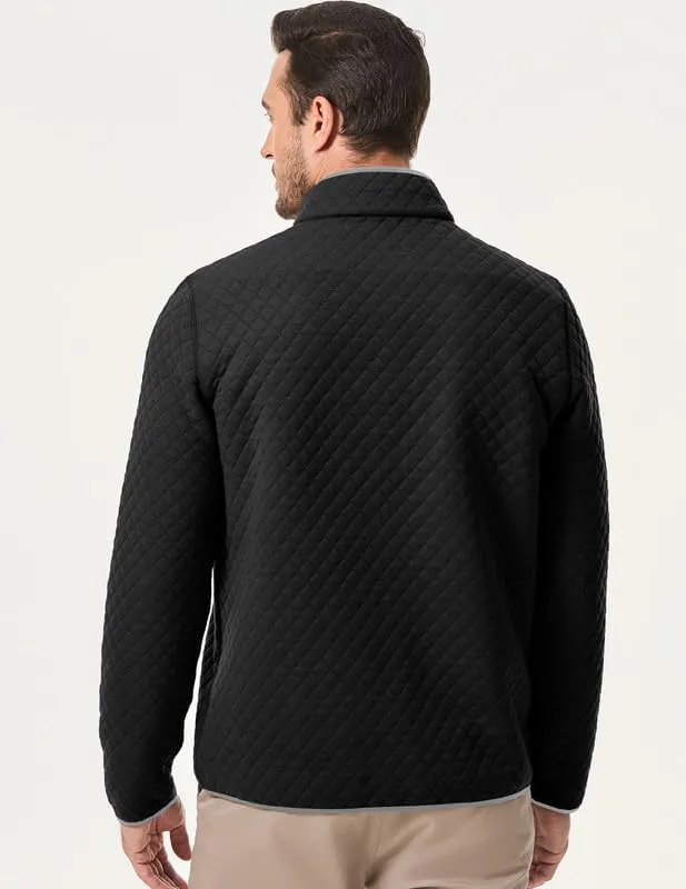 Men's Fall Quarter Zip Long Sleeve Quilted Sweatshirts Mock Neck Color Block Casual Pullover Sweaters