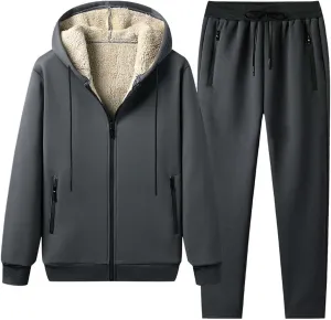 Mens Fleece Lined Sherpa Hoodie Set Sweatshirt and Jogger Pants Outfit Winter Warmth Soft Breathable Cozy Loungewear