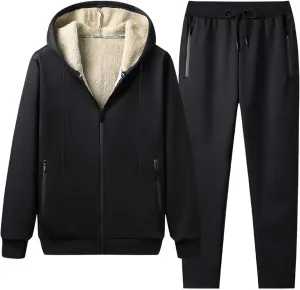 Mens Fleece Lined Sherpa Hoodie Set Sweatshirt and Jogger Pants Outfit Winter Warmth Soft Breathable Cozy Loungewear