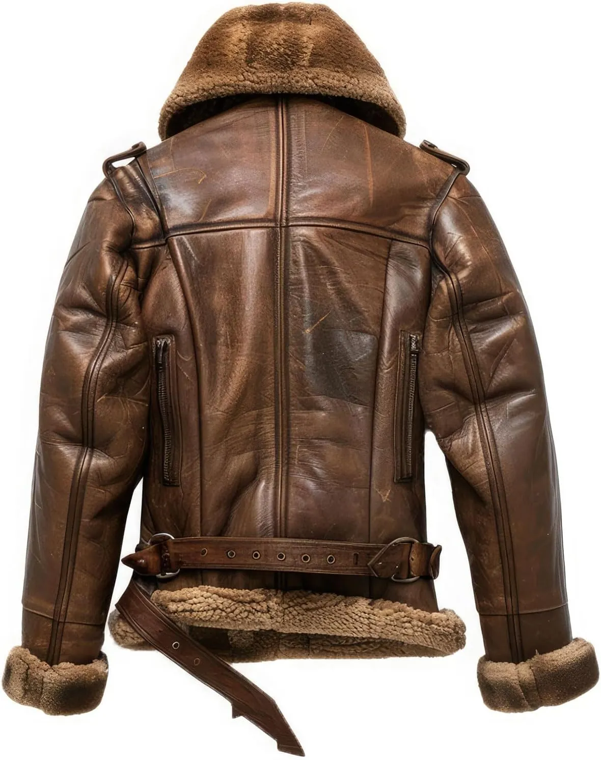Men's Genuine Sheepskin Brown Leather Aviator B3 Bomber Jacket, Sherpa Lined, Winter Warmth, Distressed Look