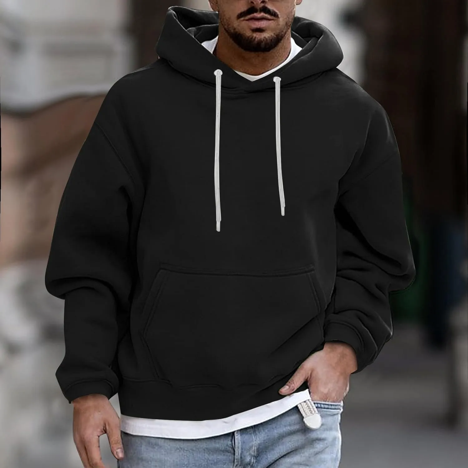 Men'S Hoodies,Big And Tall Plain Hoodie Sweatshirts Fashion Hooded Pullover Casual Long Sleeve Fall Top M-4Xl