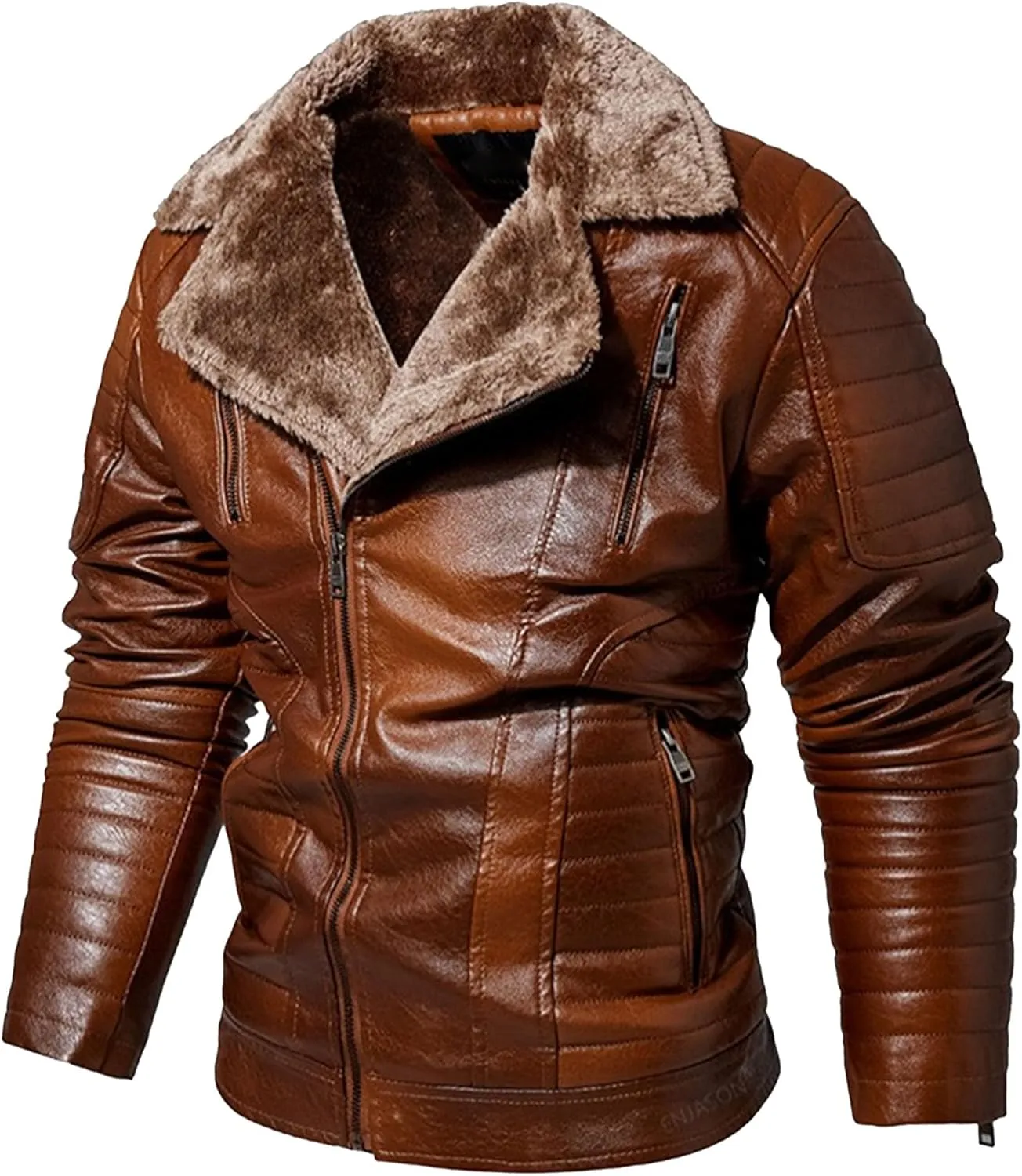 Men's Moto Winter Leather Jacket Male Winter Warmth Biker PU Outwear Retro Punk Lapel Sherpa Lined Leathers Coat