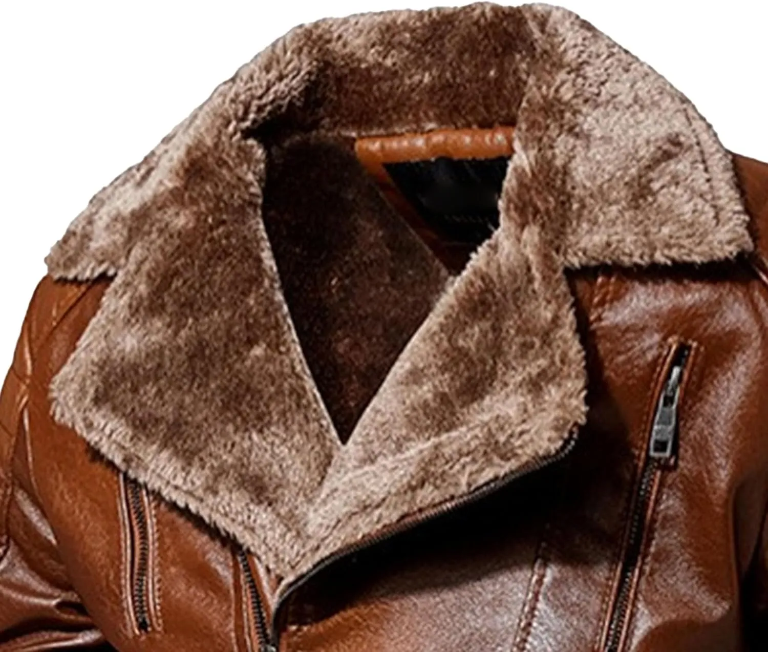 Men's Moto Winter Leather Jacket Male Winter Warmth Biker PU Outwear Retro Punk Lapel Sherpa Lined Leathers Coat