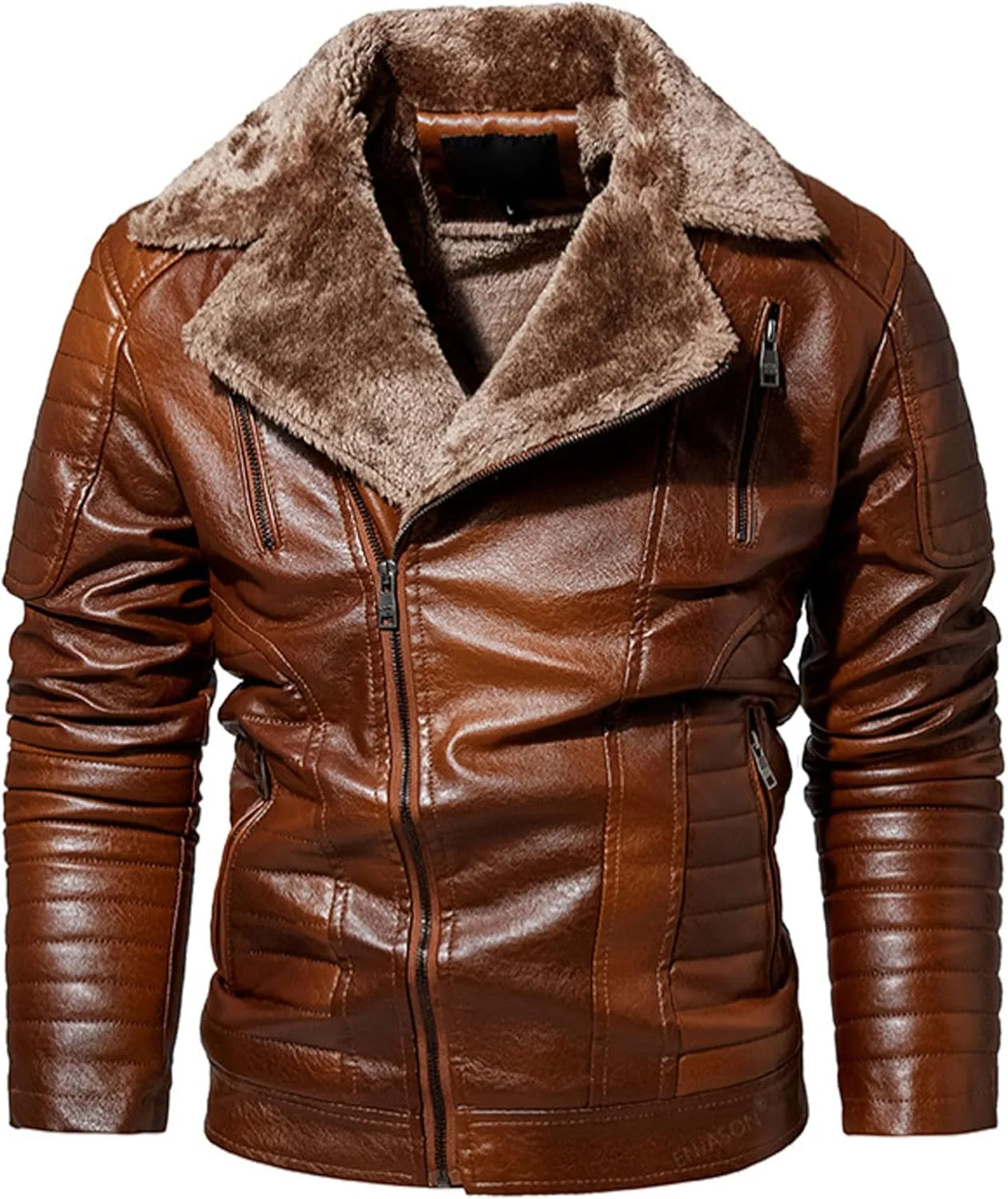 Men's Moto Winter Leather Jacket Male Winter Warmth Biker PU Outwear Retro Punk Lapel Sherpa Lined Leathers Coat