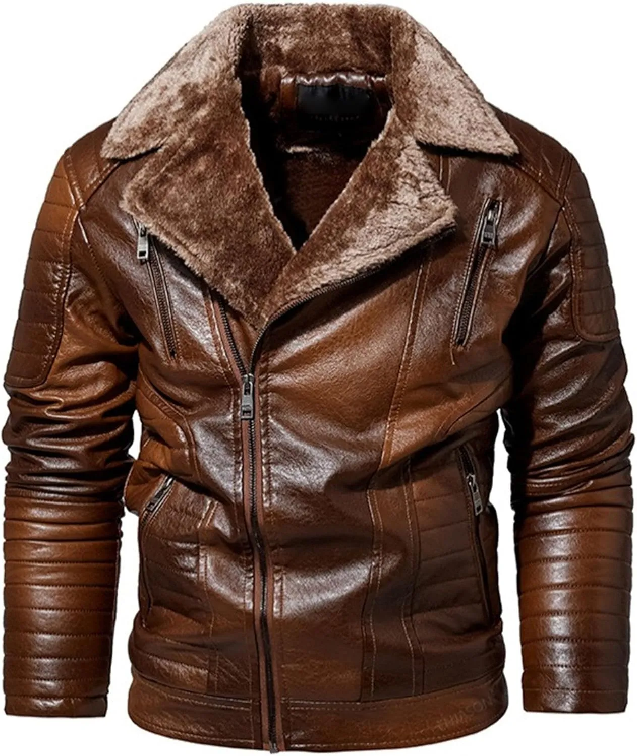 Men's Moto Winter Leather Jacket Male Winter Warmth Biker PU Outwear Retro Punk Lapel Sherpa Lined Leathers Coat