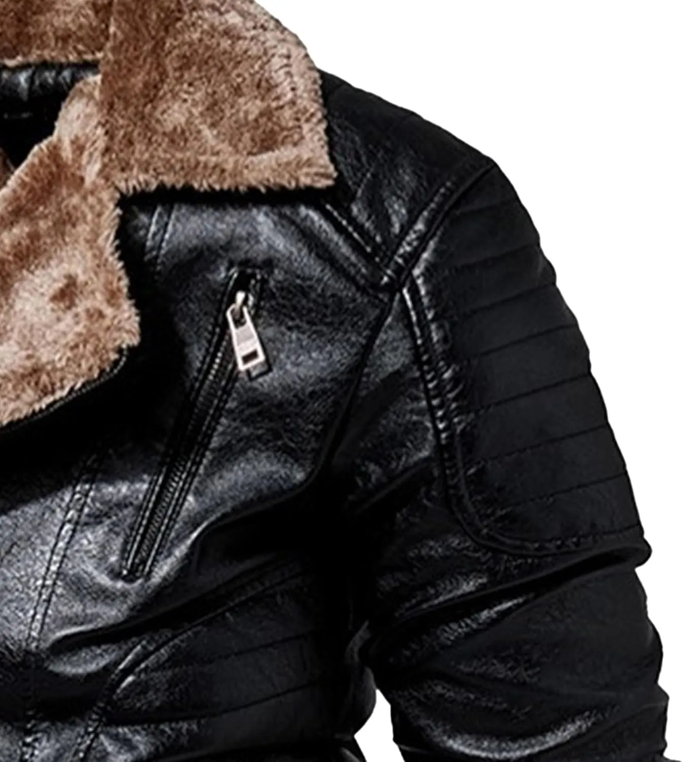 Men's Moto Winter Leather Jacket Male Winter Warmth Biker PU Outwear Retro Punk Lapel Sherpa Lined Leathers Coat
