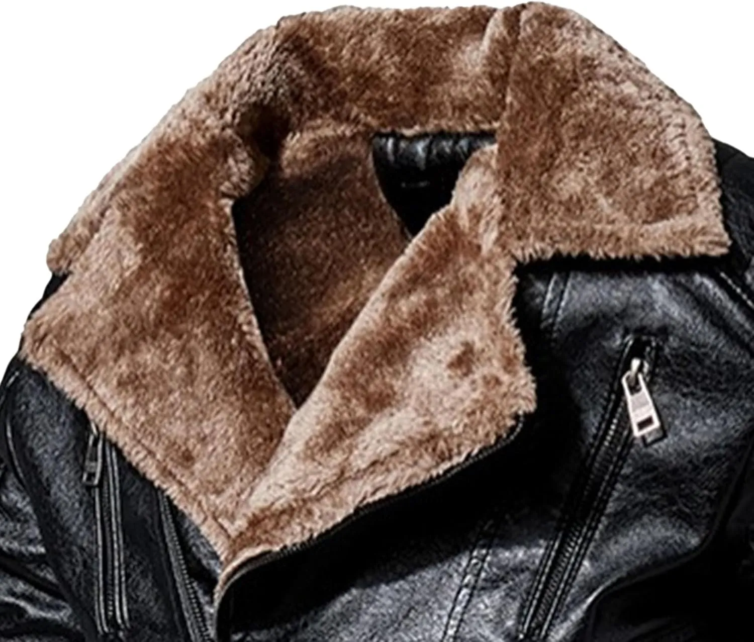 Men's Moto Winter Leather Jacket Male Winter Warmth Biker PU Outwear Retro Punk Lapel Sherpa Lined Leathers Coat