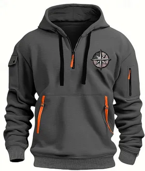 Mens Quarter Zip Pullover Mens Hoodies Quarter Zip Pullover Warm Fleece Workout Tactical Hoodie Big and Tall Hooded Sweatshirt Zipper Pockets Mens Oversized Hoodie Mens Sweatshirts Dark Gray