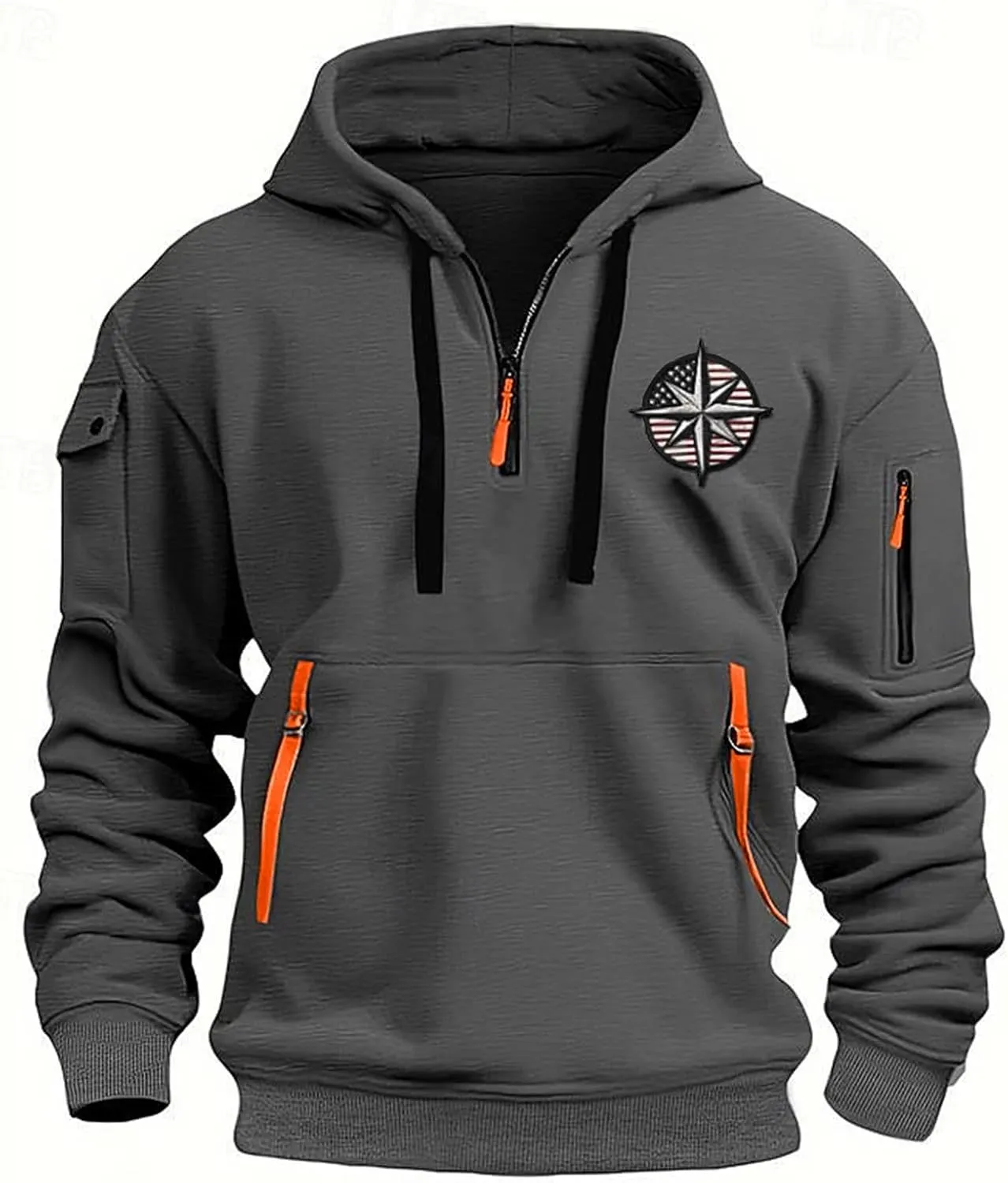 Mens Quarter Zip Pullover Mens Hoodies Quarter Zip Pullover Warm Fleece Workout Tactical Hoodie Big and Tall Hooded Sweatshirt Zipper Pockets Mens Oversized Hoodie Mens Sweatshirts Dark Gray