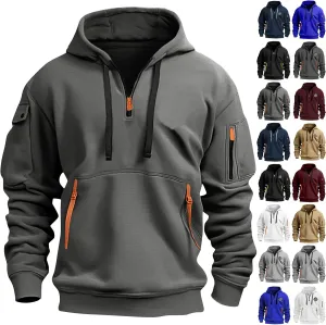 Mens Quarter Zip Pullover Mens Hoodies Quarter Zip Pullover Warm Fleece Workout Tactical Hoodie Big and Tall Hooded Sweatshirt Zipper Pockets Men's Zip Up Hoodie Mens Winter Clothes Dark Gray