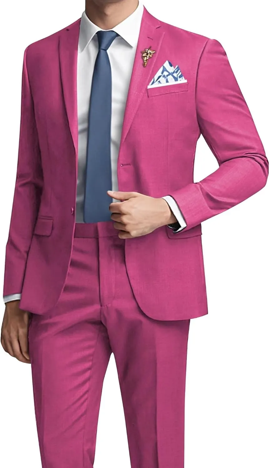 Mens Suits Slim Fit 2 Piece Wedding Prom Tuxedo Classic Blazer Jacket Pants Set