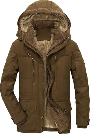 Men's Thicken Warm Winter Parka Fashion Fleece Thick Warmth Coat Windproof Sherpa Lined Hooded Windbreaker Coat