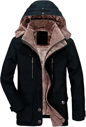 Men's Thicken Warm Winter Parka Fashion Fleece Thick Warmth Coat Windproof Sherpa Lined Hooded Windbreaker Coat