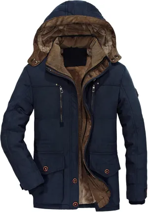 Men's Thicken Warm Winter Parka Fashion Fleece Thick Warmth Coat Windproof Sherpa Lined Hooded Windbreaker Coat