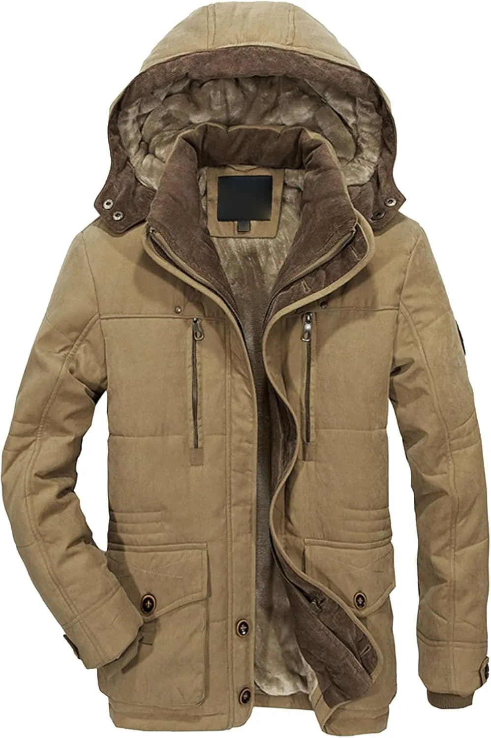 Men's Thicken Warm Winter Parka Fashion Fleece Thick Warmth Coat Windproof Sherpa Lined Hooded Windbreaker Coat