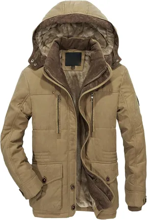 Men's Thicken Warm Winter Parka Fashion Fleece Thick Warmth Coat Windproof Sherpa Lined Hooded Windbreaker Coat