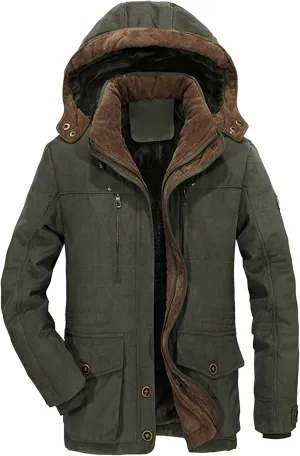 Men's Thicken Warm Winter Parka Fashion Fleece Thick Warmth Coat Windproof Sherpa Lined Hooded Windbreaker Coat