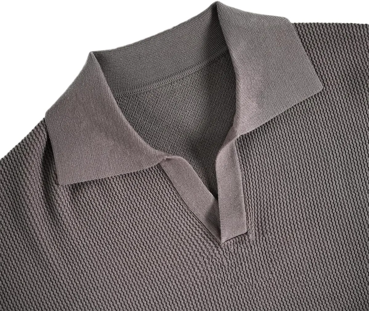 Men's V-Neck Knit Polo Sweater Long Sleeve Soft Slim Fit Pullover Top for Business Casual Office Wear