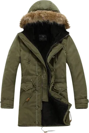 Men's Winter Parka Jacket Sherpa Fleece Lined Thicken Cargo Work Jacket Coat Warm Outerwear Faux Fur Overcoat