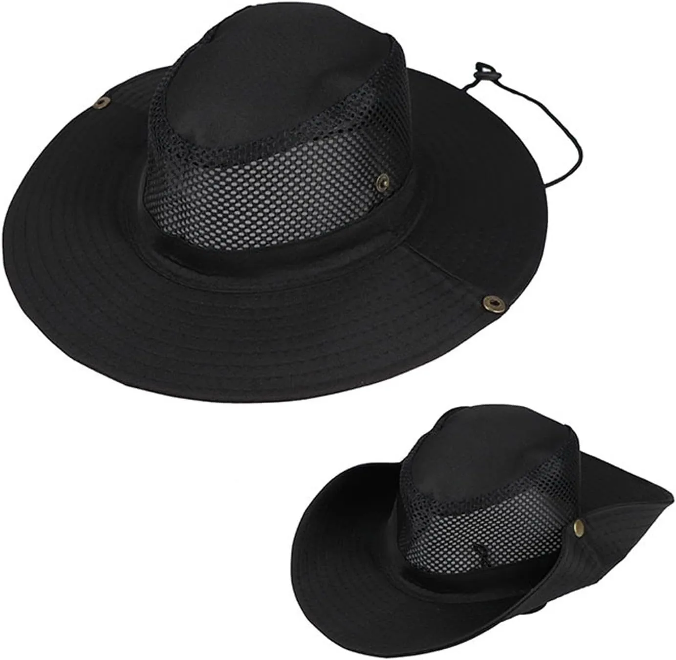 Mesh Solid Sun Wide Brim Hat Panama Fedora Hat Drawstring Foldable Lightweight Fishing Hat Classic Adjustable