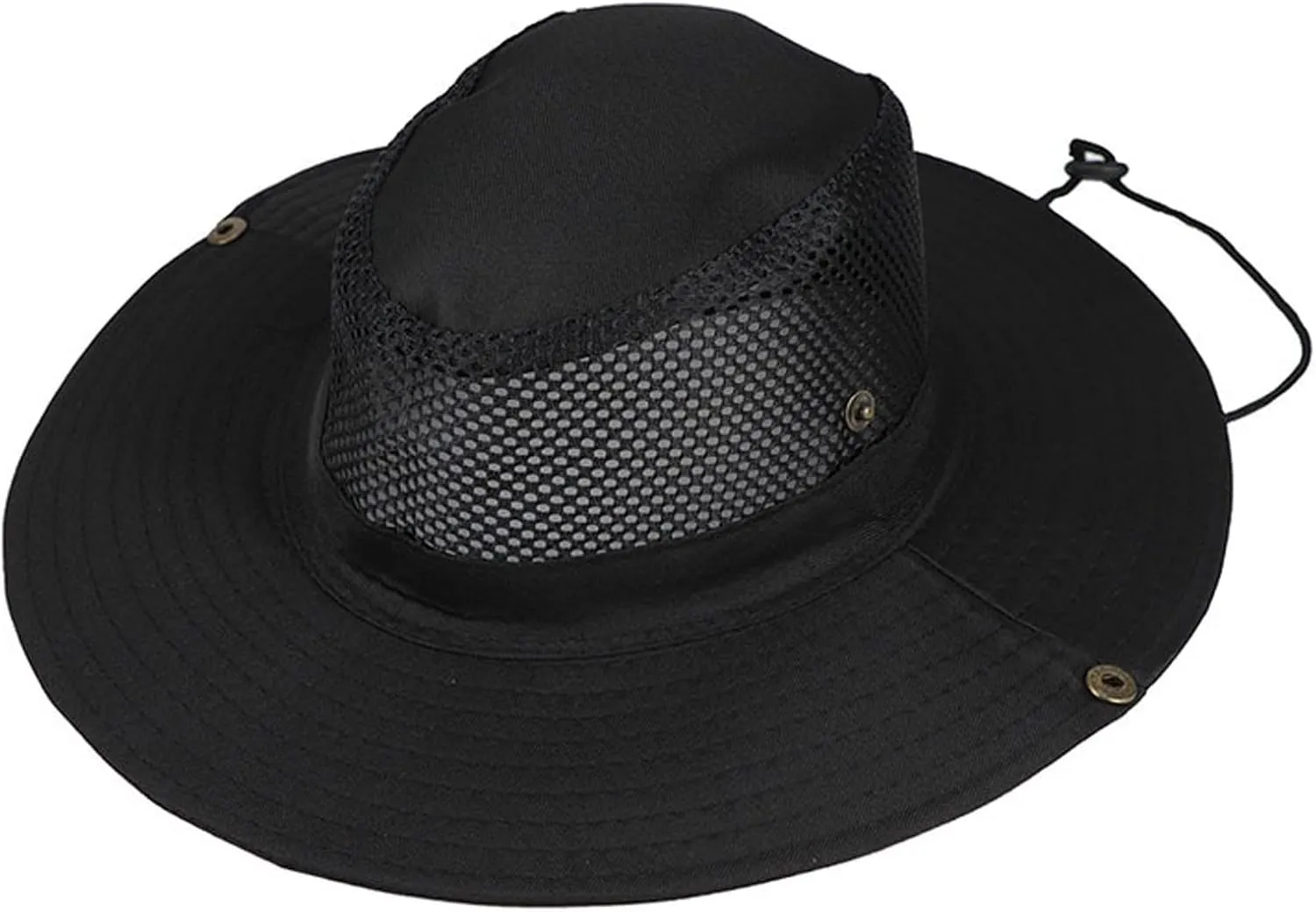 Mesh Solid Sun Wide Brim Hat Panama Fedora Hat Drawstring Foldable Lightweight Fishing Hat Classic Adjustable