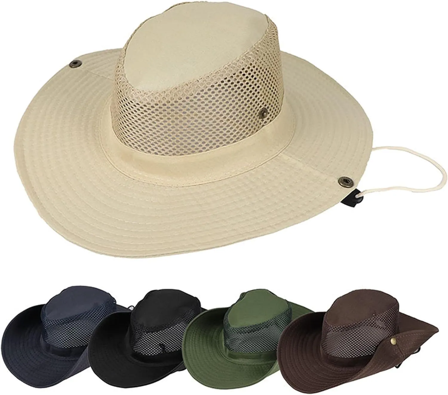 Mesh Solid Sun Wide Brim Hat Panama Fedora Hat Drawstring Foldable Lightweight Fishing Hat Classic Adjustable