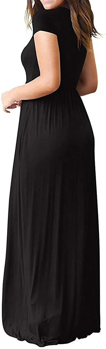 MISFAY Women Short Sleeve Loose Plain Maxi Dresses Casual Long Dresses Pockets