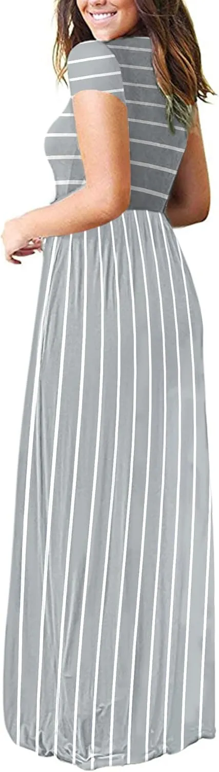 MISFAY Women Short Sleeve Loose Plain Maxi Dresses Casual Long Dresses Pockets
