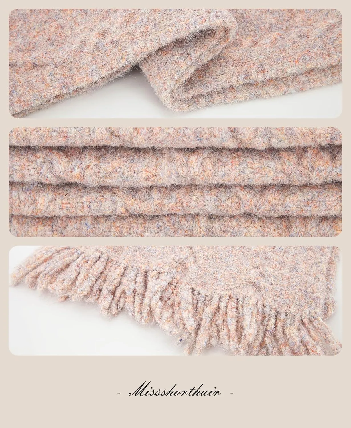 MissShorthair Womens Soft Cashmere Shawls and Wraps for Winter Cable Knit Scarves Chunky Long Scarf Cold Weather Warmth