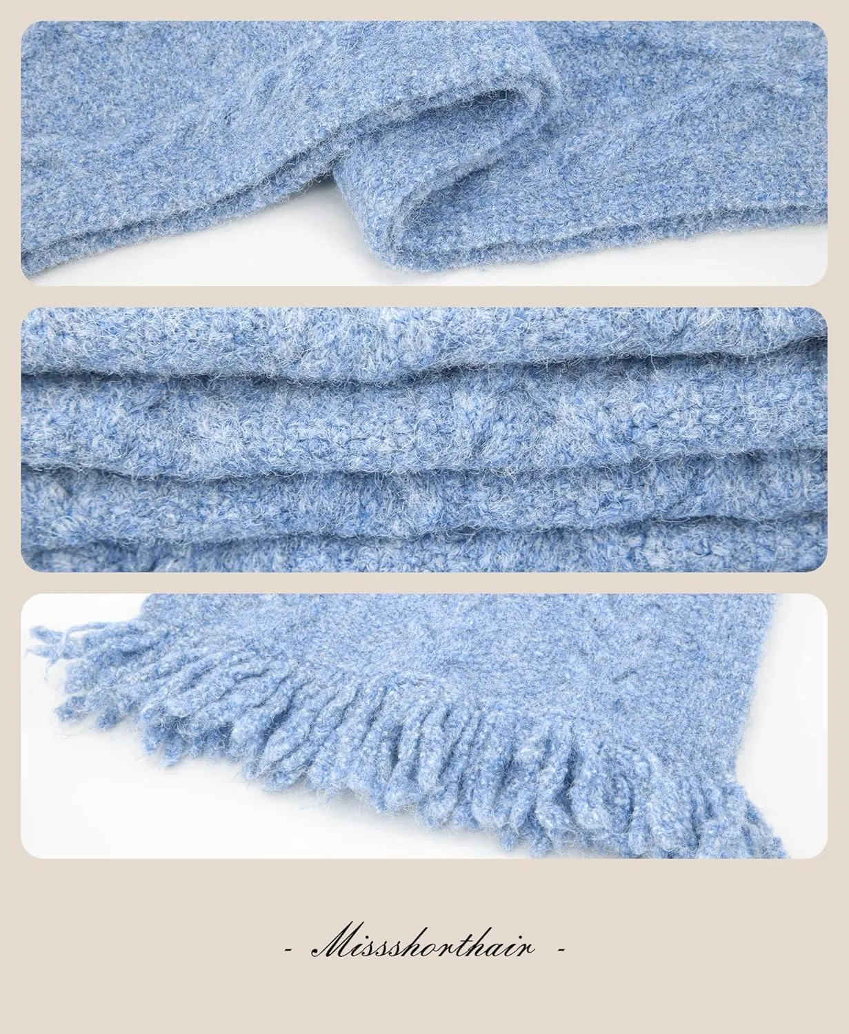 MissShorthair Womens Soft Cashmere Shawls and Wraps for Winter Cable Knit Scarves Chunky Long Scarf Cold Weather Warmth