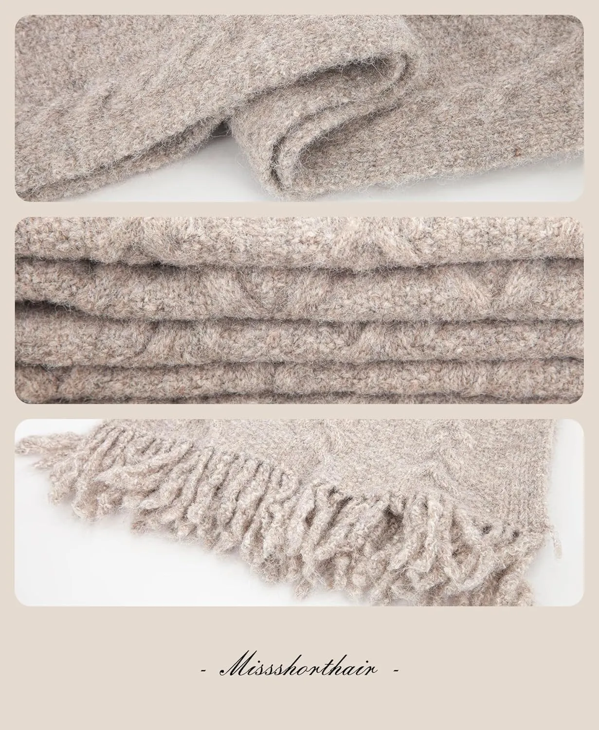 MissShorthair Womens Soft Cashmere Shawls and Wraps for Winter Cable Knit Scarves Chunky Long Scarf Cold Weather Warmth