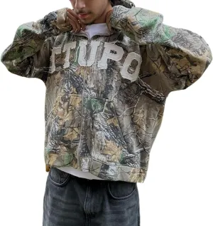 MOLERFO Y2k Women Oversized Zip Up Hoodies Graphic Camo Cheetach Print Hoodie Trendy Grunge Jackets Streetwear Vintage 2000s
