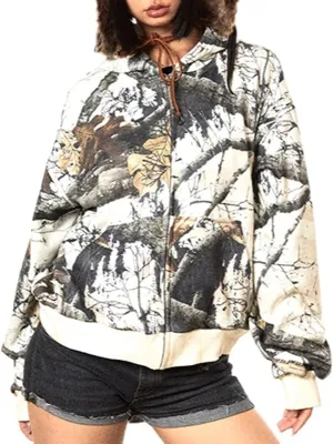 MOLERFO Y2k Women Oversized Zip Up Hoodies Graphic Camo Cheetach Print Hoodie Trendy Grunge Jackets Streetwear Vintage 2000s