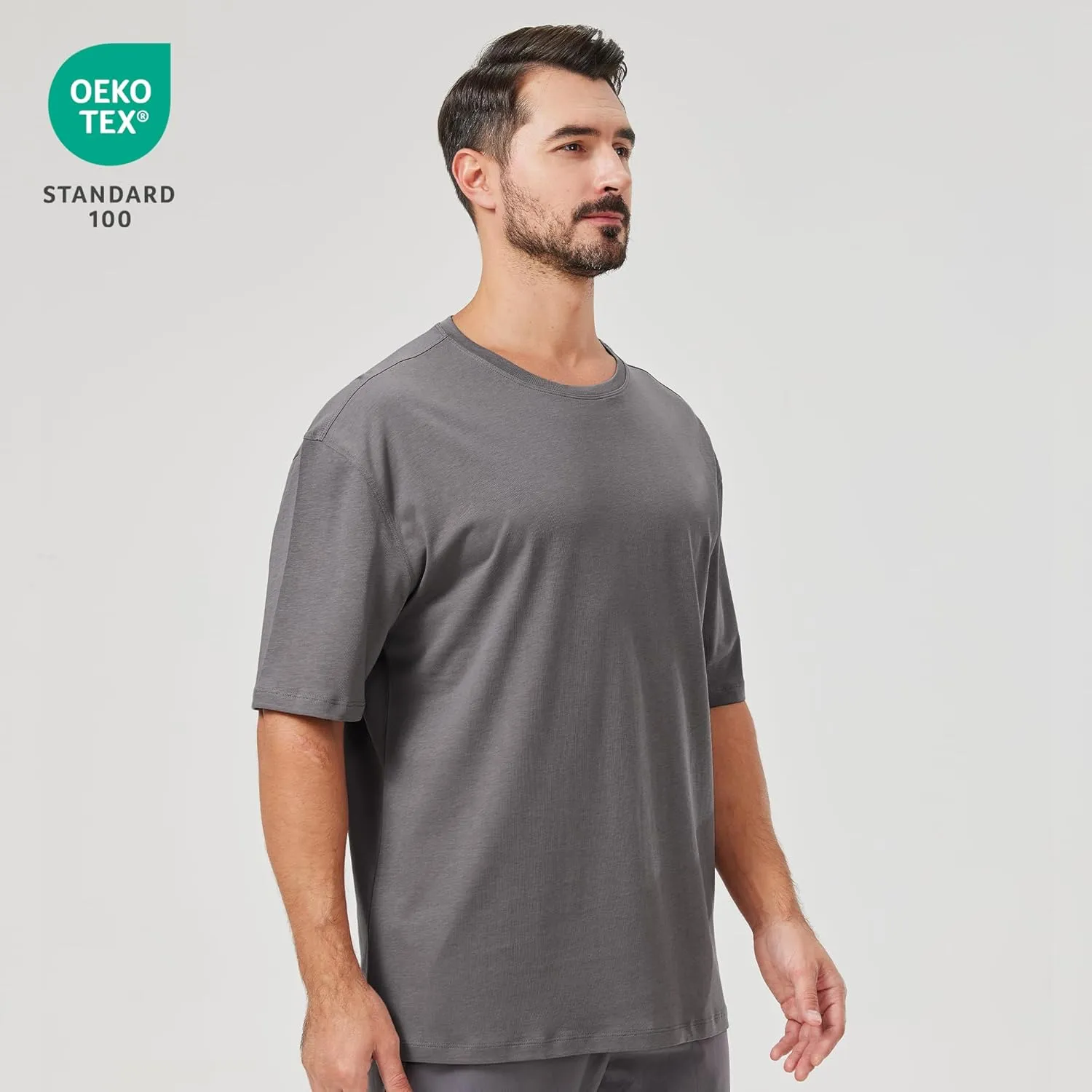 netdraw Men's Oversized Bamboo Viscose Cotton T-Shirt Loose Fit Casual Solid Basic Crewneck Short Sleeve Tee