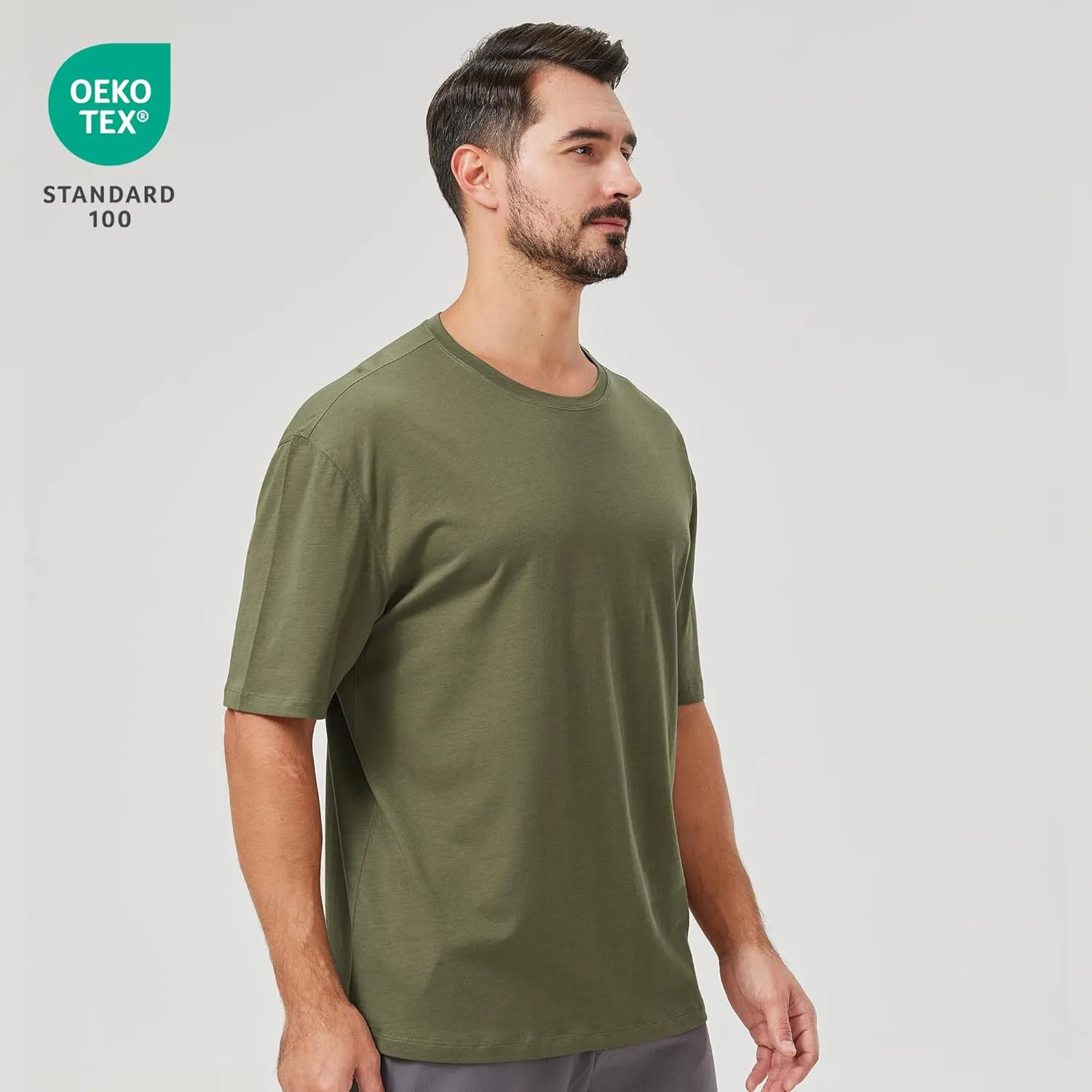 netdraw Men's Oversized Bamboo Viscose Cotton T-Shirt Loose Fit Casual Solid Basic Crewneck Short Sleeve Tee