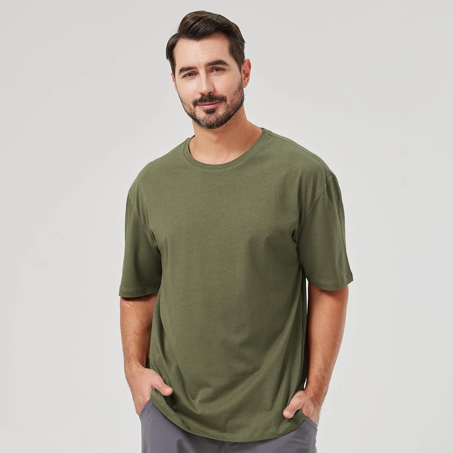 netdraw Men's Oversized Bamboo Viscose Cotton T-Shirt Loose Fit Casual Solid Basic Crewneck Short Sleeve Tee
