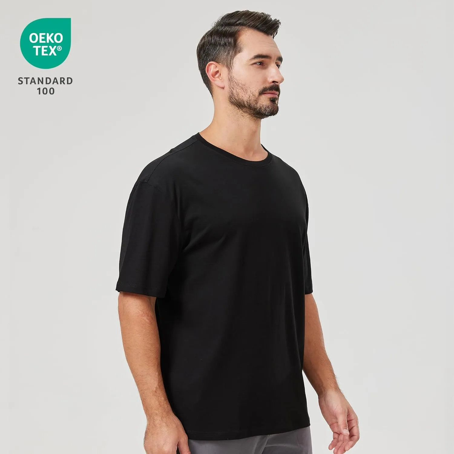 netdraw Men's Oversized Bamboo Viscose Cotton T-Shirt Loose Fit Casual Solid Basic Crewneck Short Sleeve Tee