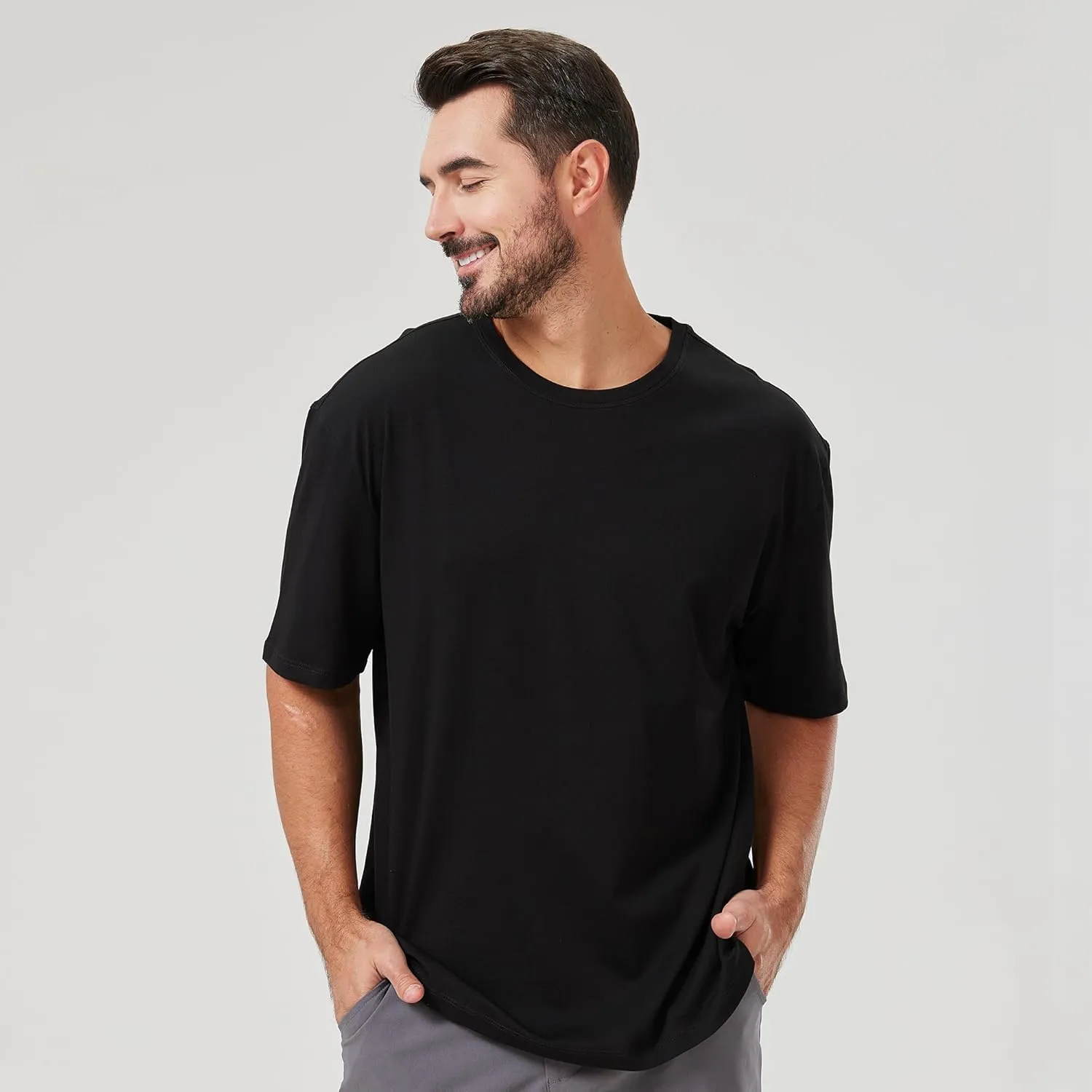 netdraw Men's Oversized Bamboo Viscose Cotton T-Shirt Loose Fit Casual Solid Basic Crewneck Short Sleeve Tee