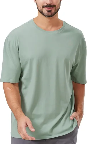 netdraw Men's Oversized Bamboo Viscose Cotton T-Shirt Loose Fit Casual Solid Basic Crewneck Short Sleeve Tee