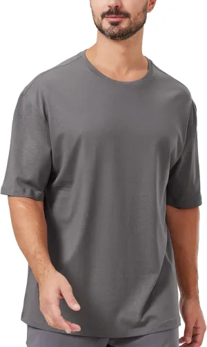 netdraw Men's Oversized Bamboo Viscose Cotton T-Shirt Loose Fit Casual Solid Basic Crewneck Short Sleeve Tee